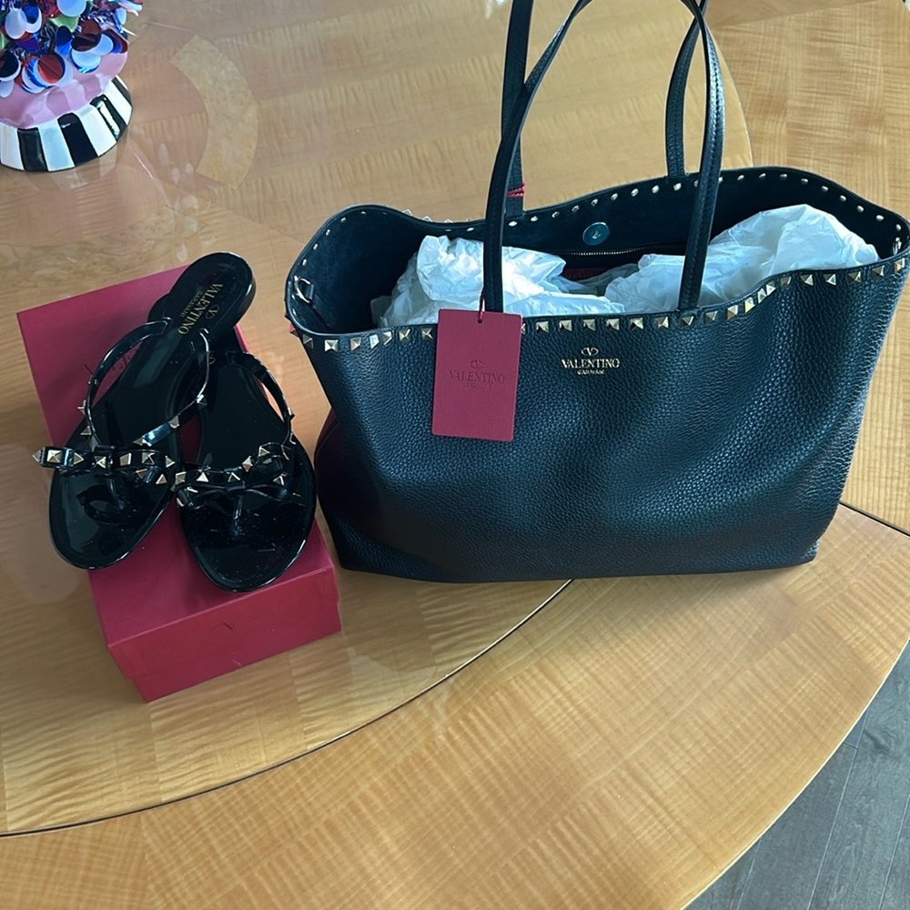Valentino Black Studded Leather Tote